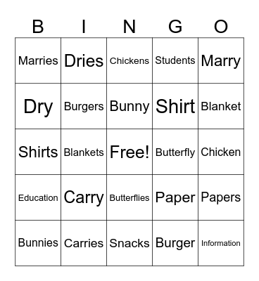 Spelling Bingo Card