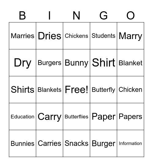 Spelling Bingo Card
