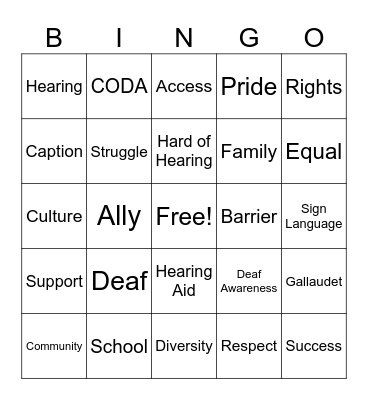 Deaf Awareness Bingo Card