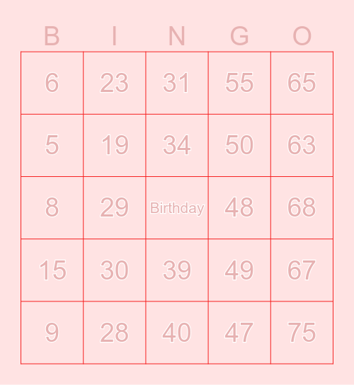 Bingo (1-75) Bingo Card