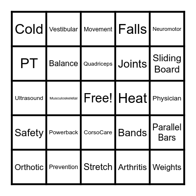 Physical Therapy Trivia BINGO Card