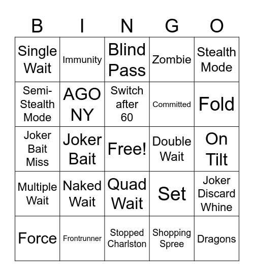 NOTL Charity Bingo Card