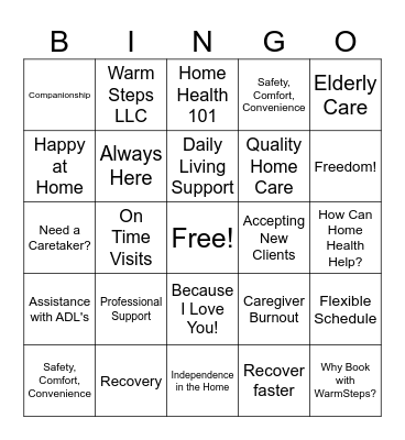 Home Health Freedom Bingo Card