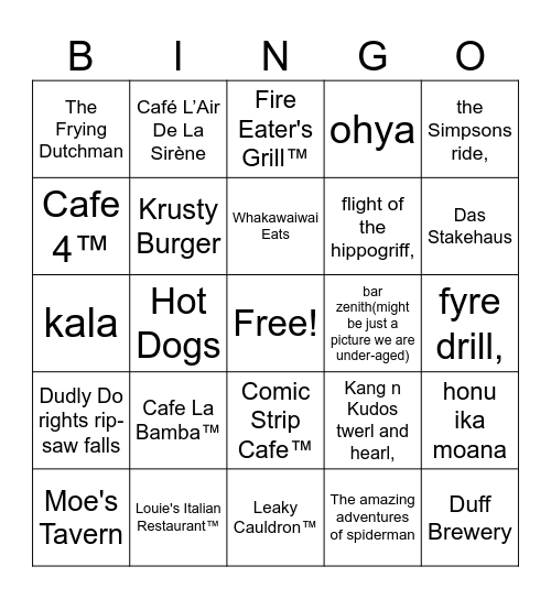 Universal bingo Card