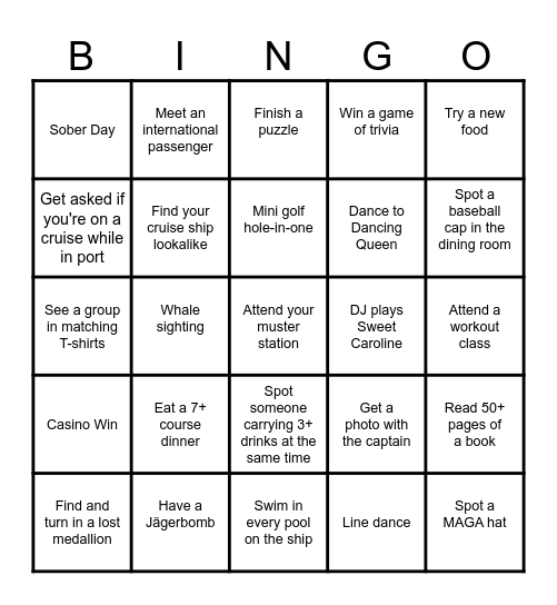 Cruise BINGO Card