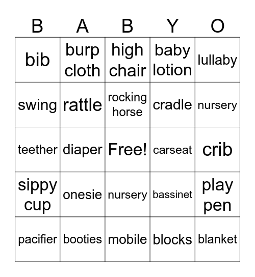 BABYO Bingo Card