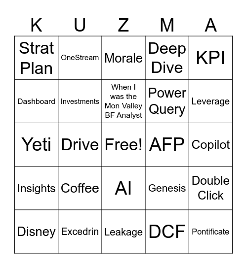Kuzma Says Bingo Card