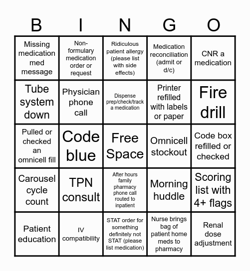 Pharmacy Week Bingo Card