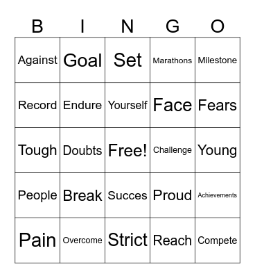 CHALLENGE AND SUCCES Bingo Card