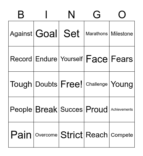 CHALLENGE AND SUCCES Bingo Card