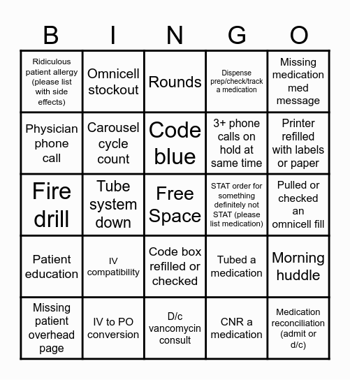 Pharmacy Week Bingo Card