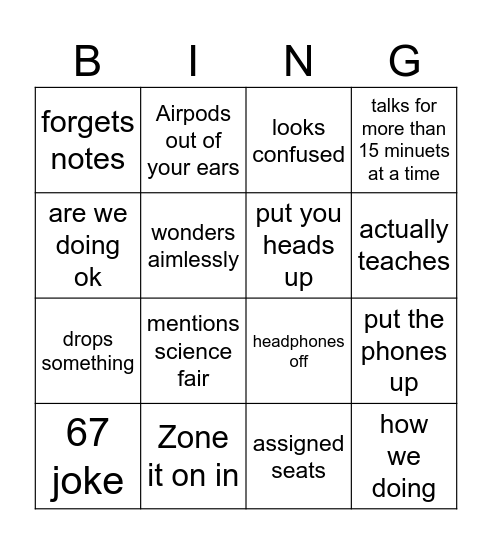 Mr Holden bingo Card