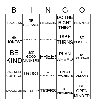 tigers bingo Card