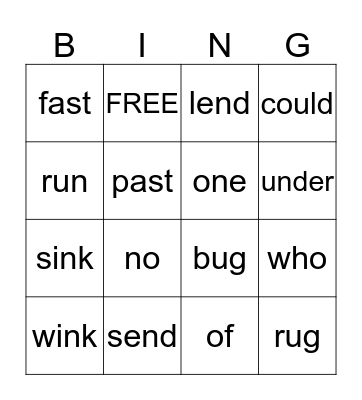 Start Smart Bingo U-2 W3 Bingo Card