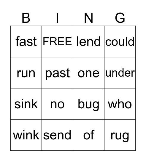 Start Smart Bingo U-2 W3 Bingo Card