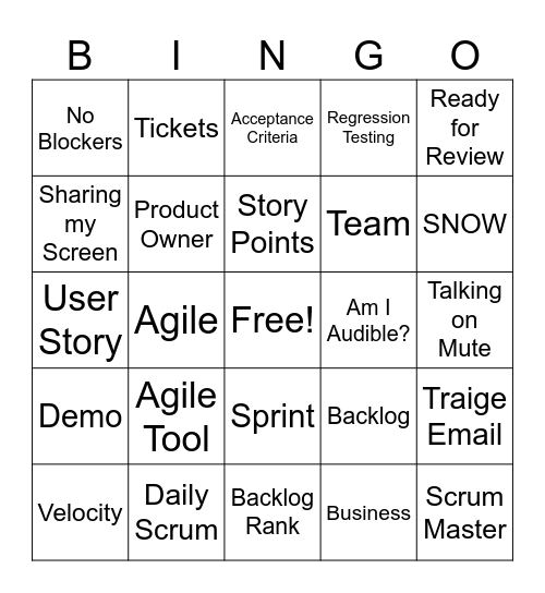 Agile Team Bingo Card