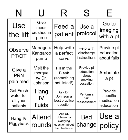 Gero Clinical Bingo Card