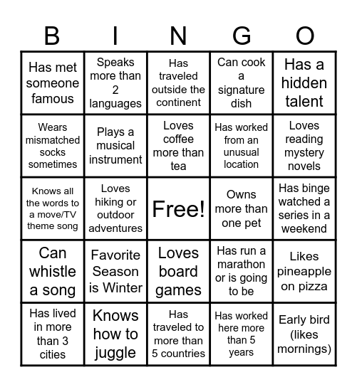 Virtual Team Building Bingo Card