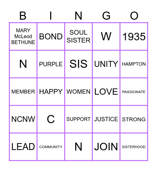 NCNW BINGO Card