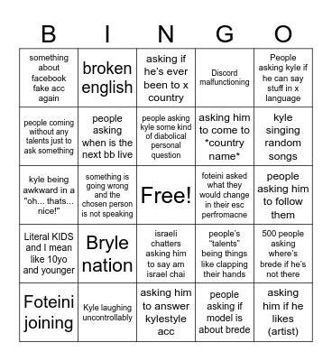 TALENT SHOW Bingo Card