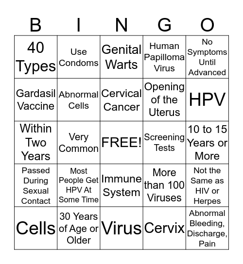 HPV BINGO Card