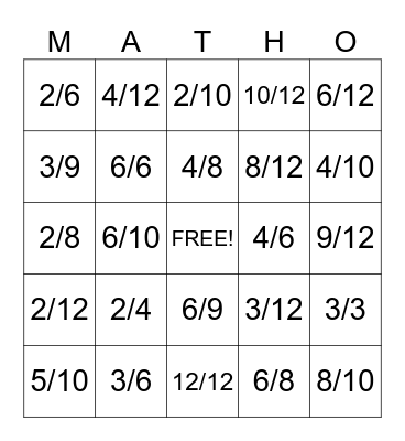 EQUIVALENT FRACTIONS Bingo Card