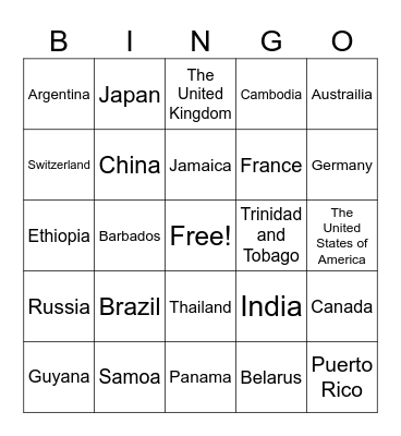 Country Bingo! Bingo Card