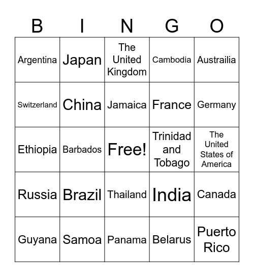 Country Bingo! Bingo Card