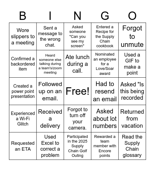 SUPPLY CHAIN BINGO Card