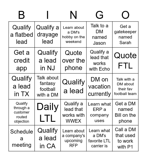 Freight Bingo 9/23 Bingo Card