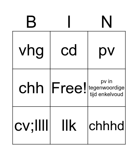 Werkwoorden Bingo Card