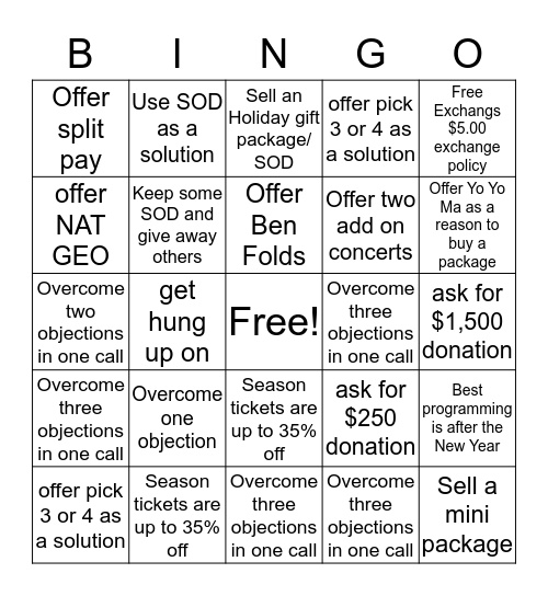 Symphony Bingo Card