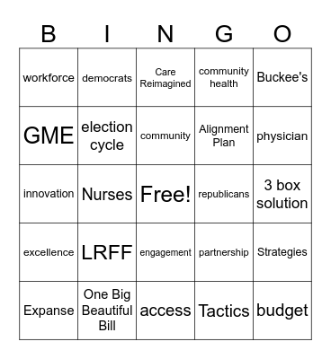 Augusta Healh Bingo Card