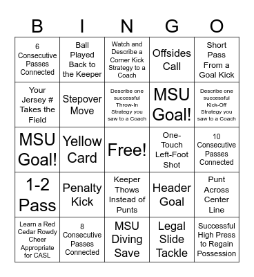 MSU Soccer Bingo Card