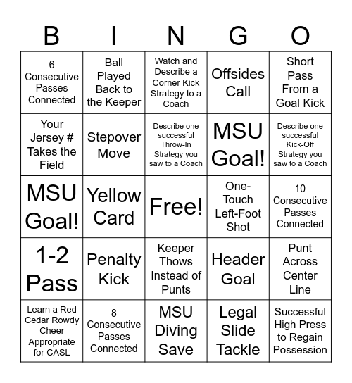 MSU Soccer Bingo Card