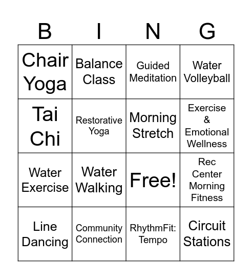 Active Aging Bingo Card