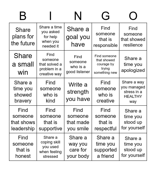 Strengths-Based Bingo Card