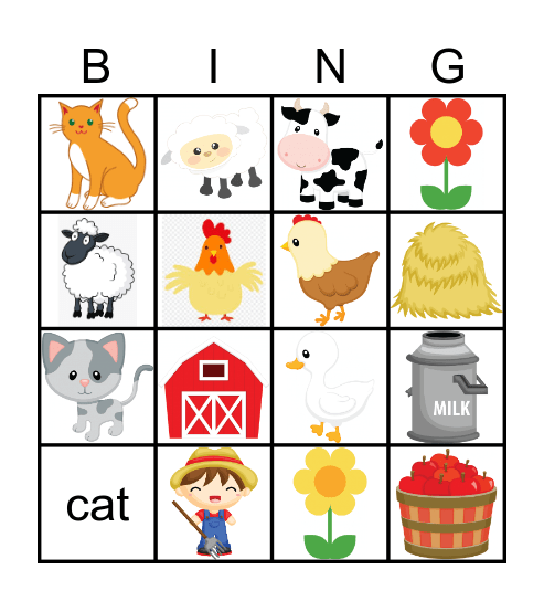 farm animals Bingo Card
