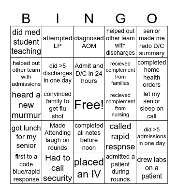 FLOOR Intern BINGO Card