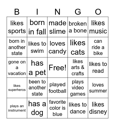 Get To Know Each Other Bingo Card