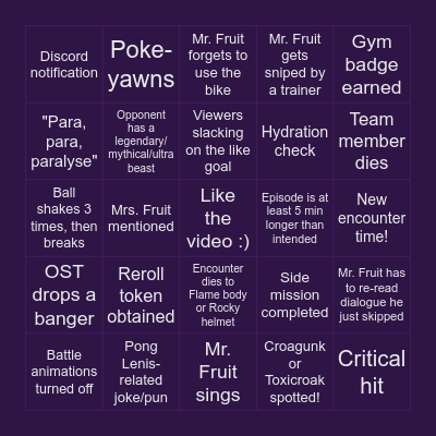 Mr. Fruit's Pokemon Unbound Nuzlocke Bingo Card