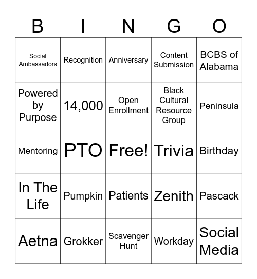 Employee Appreciation Week Bingo Card