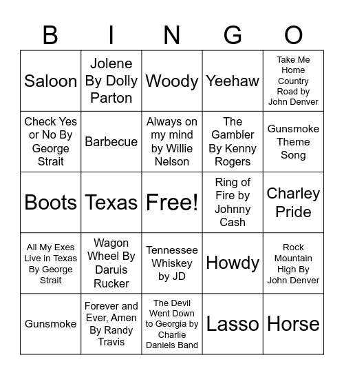 Western Bingo Card