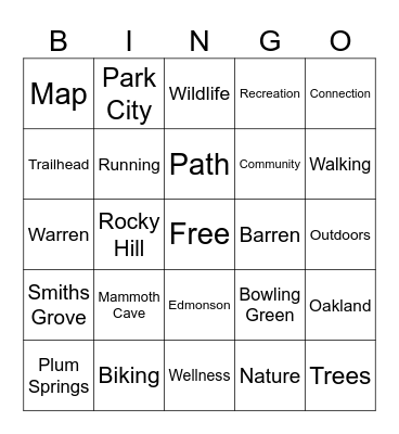 Bowling Green to Mammoth Cave Trail Bingo Card
