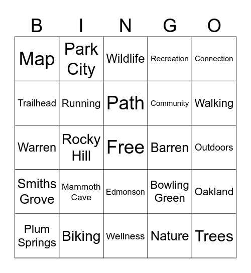 Bowling Green to Mammoth Cave Trail Bingo Card