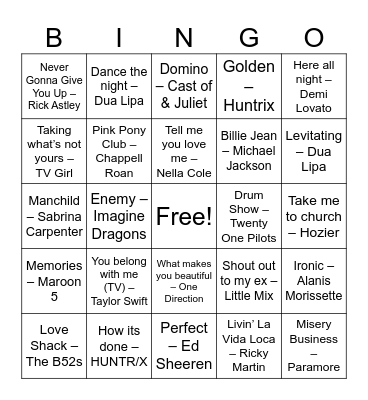 Music Bingo Fall 2025 Bingo Card