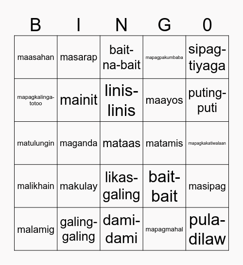 KAYARIAN NG PANG-URI Bingo Card