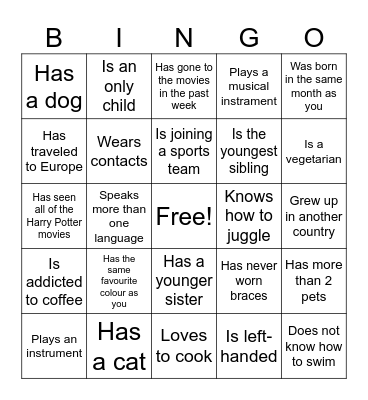 Get To Know! Bingo Card