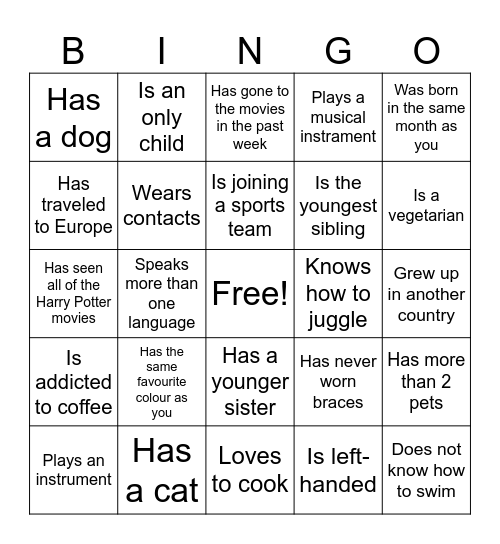 Get To Know! Bingo Card