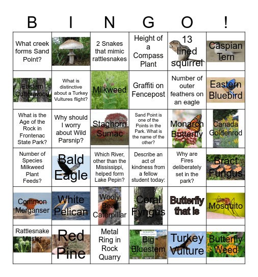 Frontenac Field Trip-Find the Following! Bingo Card